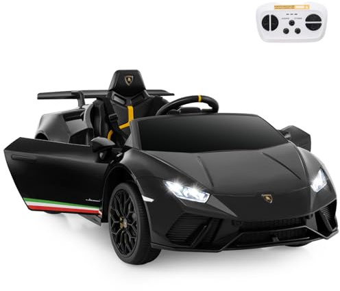 GYMAX Kids Electric Ride on Car, 12V Licensed Lamborghini Battery Powered Toy Vehicle with Remote Control, MP3, USB Port, Music, LED Light & Horn, Children Electric Car for 3+ Years Old (Black)