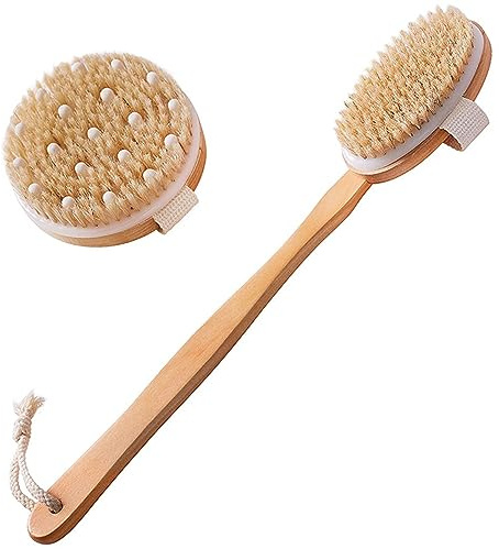 Restikiant Trockenbürste für den Körper, 2 Stück, Peelingbürste für trockene Haut, Scheuergriff für den Rücken, für die Dusche, trockene Bürste für Cellulite
