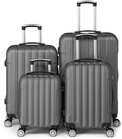 LEADZM Set de 4 Valises de Voyage, Valise Grande Taille & Cabine, Set de Bagage pour Voyage, ABS avec roulettes Pivotantes 360°, Cadenas et Poignée Télescopique - Gris foncé