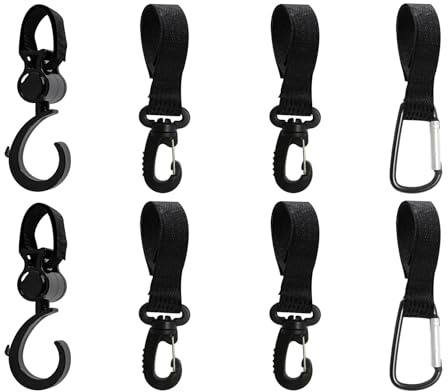 BORISCA 8 Pcs Crochet Poussette, 3 Types de Crochet Poussette Universelle Crochet de Poussette Sac à Langer Multifonctionnel Accessoires Poussette, Attache Poussette Crochets pour Poussettes (Noir)