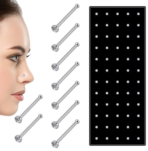 JJUNW 60 Stück Nasenpiercing Stecker, Edelstahl Nasenstecker Silber Nase Stecker mit Strass Gerade Stolzenstangenstiftstahl Stecker Schmuck (1,5 mm)