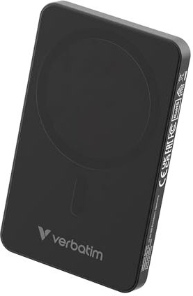 Verbatim Charge 'n' Go Essentials MagSafe 5.000 mAh 15 W magnetico, PD 20 W, funzione di ricarica rapida con indicatore LED per iPhone 16/15/14/13/12 Pro/Pro Max, con cavo USB-C a USB-C, nero