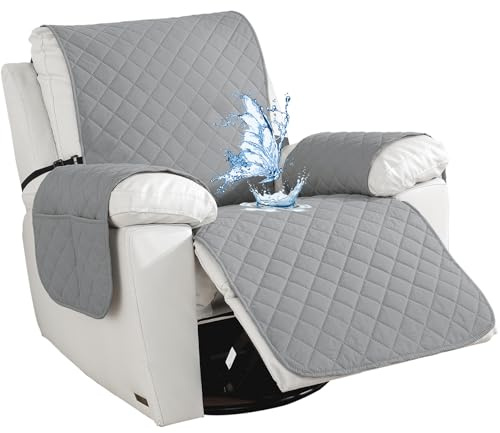 CYCMACO Impermeable Funda Sillon Reclinable 1 Asiento, Funda Sillon Reclinable con Bolsillos Laterales, Antideslizante, Antiarañazos, Universal, Fácil De Instalar Y Lavar, Gris Claro