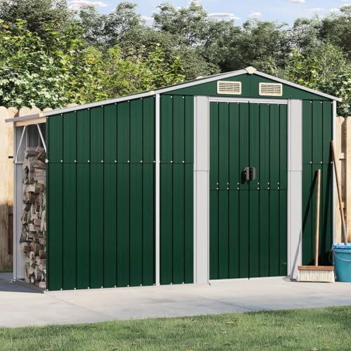 ChicAbode Gerätehaus Geräteschuppen Garten Schuppen Metallschuppen Grün 277x93x179 cm Verzinkter Stahl