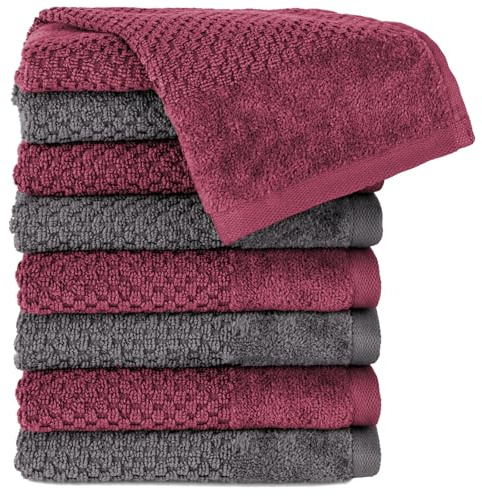 Pure Label Gästehandtücher 8-TLG. 8x30x50, Anthrazit | Beere | weich, saugstark, 100% Baumwolle & OEKO-TEX, mit Schlaufe