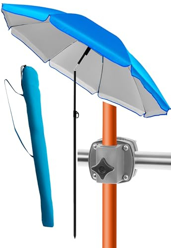 4smile Sonnenschirm Balkon SunnyJoy Ø 180 cm + Sonnenschirmhalter Balkongeländer + Sonnenschirm Schutzhülle - Komplettset für Rundumschutz - UV 50+ Sonnenschutz Balkon, Blau