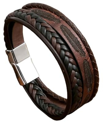 HUIANGLIYG Lederarmband Herren,Herren Lederarmband mit Federn, Mehrlagig, Handgefertigt, Geflochtenes Seil, Armreif, Klassischer Vintage Business Armreif, Vatertags Erinnerungsarmreif mit Schnalle