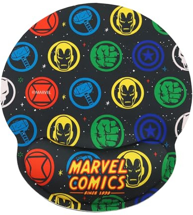 WONDEE Marvel Avengers Tapis de Souris Ergonomique avec Design Iron Man, Hulk, Le Marteau de Thor,Bouclier Captain America.. Tapis Souris Repose Poignet Gel Lavable à la Main - Marvel Cadeaux