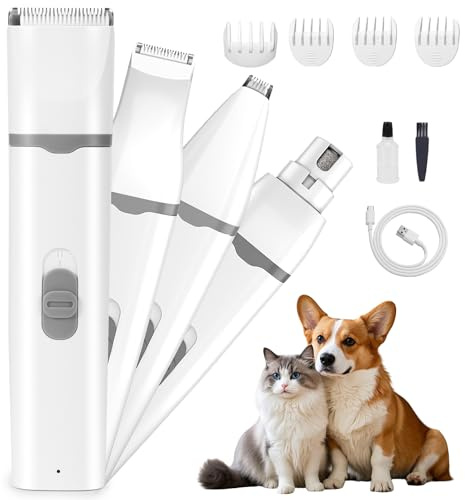 Hundklippare, sladdlös, 2-växlad hundklippning, klippare för hundar, hårnaglar, klipparkit, 4-i-1 lågt brus, USB husdjurs tass, hårtrimmer rakapparat, set för hundar, katter, tassar, ögon, öron