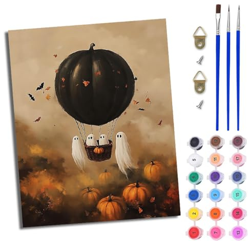 WJWWANG Paint by Numbers for Adults 16x20inch DIY Paint by Numbers Kits Pumpkin Balloon Ghost for Beginner on Canvas Oil Painting with Paintbrushes for Home Decoration