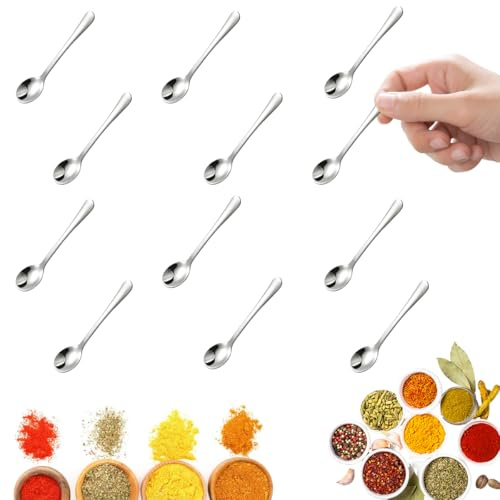 12 Stück Tiny Edelstahl Löffel für Gewürzgläser, Tiny 7,5cm Kleine Löffel Silber, Cute Small Edelstahl Gewürz löffel, Kleine Edelstahllöffel für Gewürzgläser, Minilöffel für Dip für Salz, Zucker
