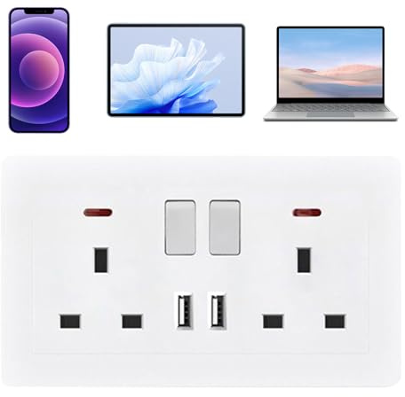 Elektriskt vägguttag, grenuttag - förlängning med 2 portar och omvandlare med dubbel laddare för kontor, sovrum, utomhus, badrum