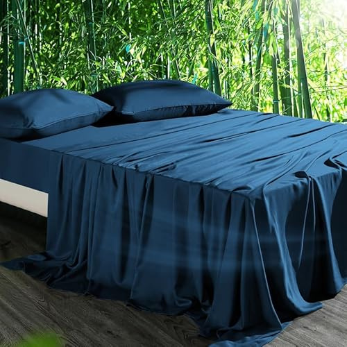 Gezu Bambus Lyocell Spannbettlaken 120x200 Petrol Blau 100% Bambusseide | Antibakteriell Spannbetttücher Boxspringbett Frottee Topper Glänzend Bettlaken Spannbetttuch 120x200 für bis 30cm Matraze