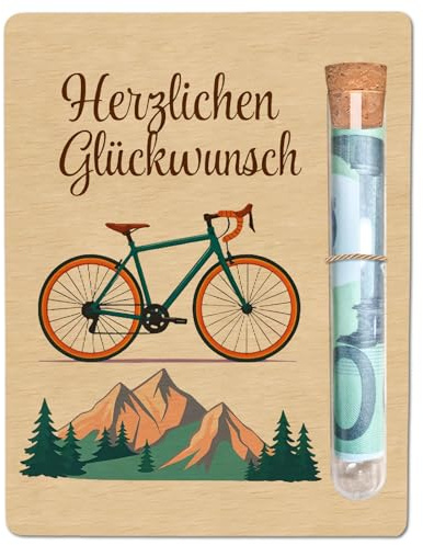 Geldgeschenk Fahrrad, Fahrrad Geschenk, Holz Verpackung Geldgeschenk Fahrrad mit Reagenzgläser, Originelles Geldgeschenk, Wunscherfüller Geldgeschenk Geburtstag Geschenk für Männer Frauen Radfahrer
