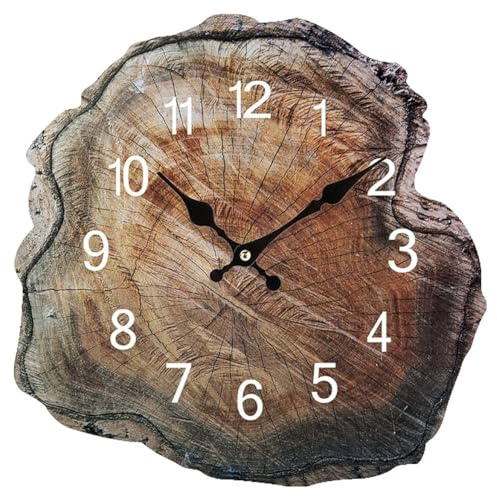 NONDK 12 Inch Wooden Wall Clock Simulation Annual Ring Wooden Wall Clock Watch Living Room Home Office Decorations