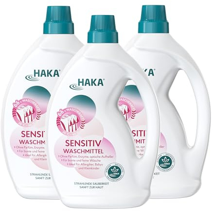HAKA Sensitiv Waschmittel, 3x 2 L (198 WL), für Allergiker, parfümfrei