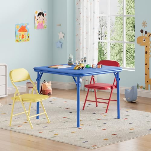 GarveeHome 3-Piece Kids Folding Table and Chairs Set, Toddlers Children's Activity Table and Chairs Set for Dining Room,Daycare,Classrooms