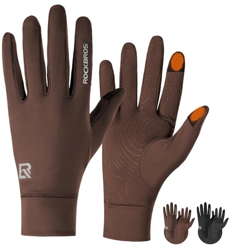 ROCKBROS Men Women Thin Winter Gloves for Sport- Lightweight Anti-Slip Touch Screen Road Bicycle Gloves for Outdoor Sports Running Cycling Driving Walking Hiking Brown