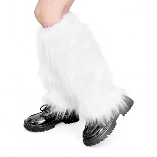Vyqrx Stulpen für Damen, 40 cm Beinstulpen Damen Weiß Langflor - Fur Leg Warmers für Winter & Karneval