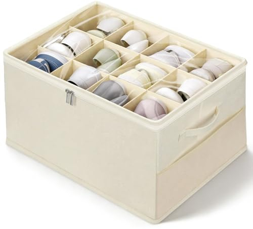 Romon Schuhorganizer, Beige, Passt 12 Paar Schuhe, Schuhbox mit Durchsichtigem Deckel und Henkeln, Verstärkte Aufbewahrung für Closet Schrank zur Aufbewahrung von Schuhen und Kleidung