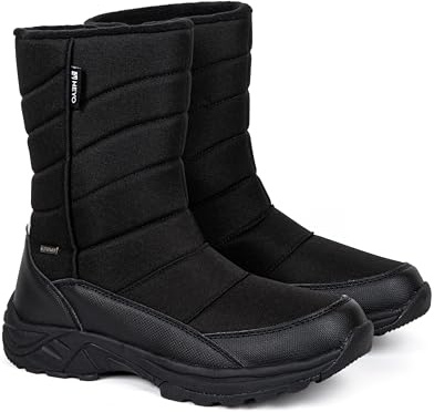 HEYO Botas de nieve para hombre, cálidas, de invierno, de trekking, acolchadas, impermeables, con cremallera, Negro , 47 EU