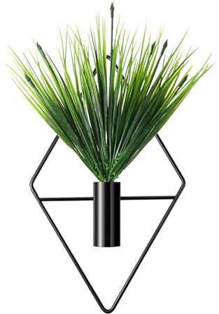 DiiWmme Wand-Pflanzgefäß Vase mit künstlichen Pflanzen, geometrische Metall-Wandvase, Dekor für Innenbereich, Boho-Wandkunst für Wohnzimmer, Schlafzimmer, Büro, Badezimmer (Schwarz)