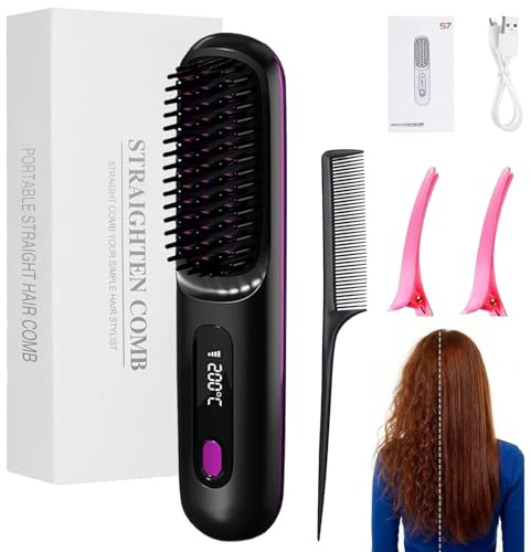 Original Monarch Stylingbürste Für Kurzes Haar, 20cm Styling BüRste, Kabellose Glättbürste mit LED-Anzeige, 3 Temperaturstufen 160-200°C, Wiederaufladbare BüRste für GläTten und Locken (Schwarz)