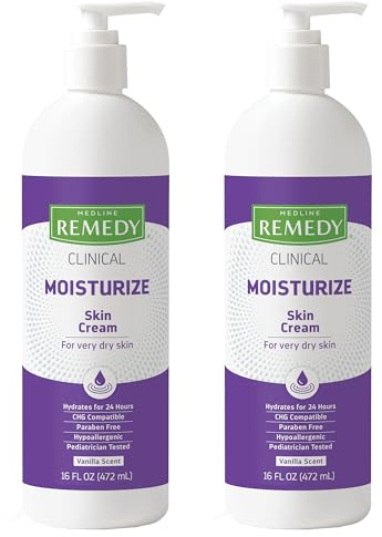 Medline Remedy Clinical Skin Cream, Vanilla Scent (16 fl oz), 2 Count, Moisturizing Face and Body Cream for All Ages, Paraben & Sulfate Free, Quick Absorbent Formula, Hypoallergenic Skin Moisturizer