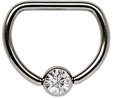 Nipple Piercing Titanium D-Ring 1,6 x 14 mm with 5 mm Stone Ball in Many Colors Selectable - Clear