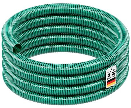 Wiltec Teichschlauch 5m, flexibel, 32mm (1 1/4) grün - Made in Europe, Saugschlauch Druckschlauch