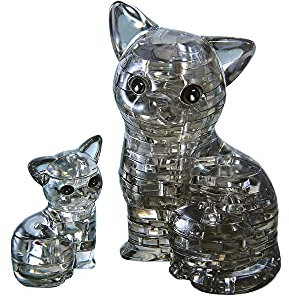 Crystal Puzzle | 3D Katzenpaar Schwarz | Transparentes Design | 49 Teile | Bausatz für Kinder und Erwachsene | HCM Kinzel