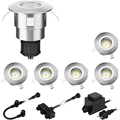 ledscom.de LED Boden-Einbauleuchte Atria für außen Aluminium warm-weiß, je 14lm, IP65, 40mm Ø 6er Set