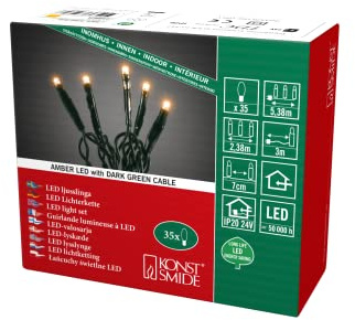Konstsmide Micro LED Lichterkette, verschweißt, 35 bernsteinfarbene Dioden, 24V Innentrafo, dunkelgrünes Kabel - 6352-820