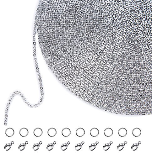 33 Feet Stainless Steel DIY Link Chain Necklaces with 20 Lobster Clasps and 30 Jump Rings for Jewelry Making (1.5 mm)