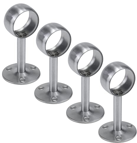 Antrader 4-Pack Stainless Steel 1.26 Inch Dia Wardrobe Closet Rod Rail Support Shelf Pipe Holder Socket Bracket Silver Tone
