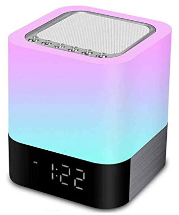Malayas Lampada da comodino 5 in 1 LED lampada da scrivania con altoparlante Bluetooth 12/24H calendario digitale sveglia 7 colori Touch Control Night Light supporta TF e scheda SD