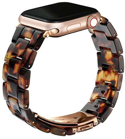 Wongeto Compatible with Apple Watch Strap 38mm 40mm 41mm Series 8/7/6/SE/5/4/3/2/1 Women Men, Fashion Resin iWatch Replacement Wristband Strap (Rose Gold+Tortoise, 38/40/41mm)