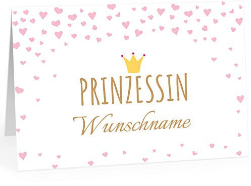 Große XXL Glückwunschkarte zur Geburt (DIN A4) PERSONALISIERT - Prinzessin Rosa Herz mit Wunschname - mit Umschlag/Edle Design Klappkarte/Baby/Willkommen/Eltern/Extra Groß