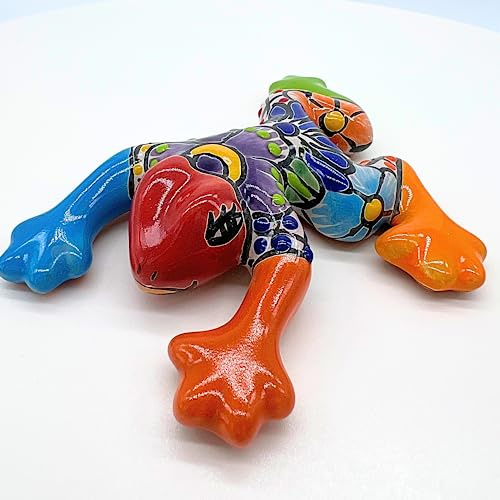 Casa Fiesta Designs Bunte Gartendekoration Frosch, Keramik, mexikanische Heimdekoration, Talavera-Frosch, handbemalt in Mexiko, mexikanische Wanddekoration, mehrfarbiger Frosch in Geschenkbox, Rana