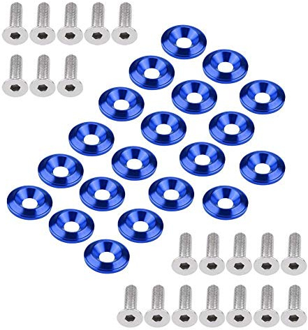 Fydun Kit de Tornillos de Aluminio, Tornillo de Arandela de Guardabarros, Kit de Arandela de Motor de Arandela Plana de Aluminio de 20 Piezas(Azul)