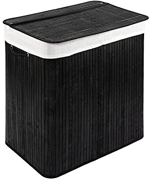 PANA®ECO Bambus Wäschekorb mit Deckel - 104 L, 52x32x63 cm - Farbe: Schwarz | Herausnehmbarer Wäschesack - Faltbarer Wäschesammler - Kompakt, praktisch, pflegeleicht & robust - 100% Bambus - Viel Platz