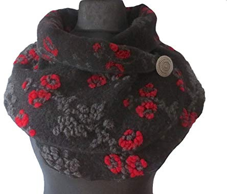 NAMSA - WOLLSCHAL aus 80% Wolle, 20% Polyester, LOOP, HALSTUCH, NACKENWÄRMER, SCHULTERTUCH, WOLLE-SCHAL, SCHÖNER SCHAL, SCHAL & TÜCHER, DAMEN SCHAL, FRAUEN SCHAL mit silberfarbenem Metallknopf