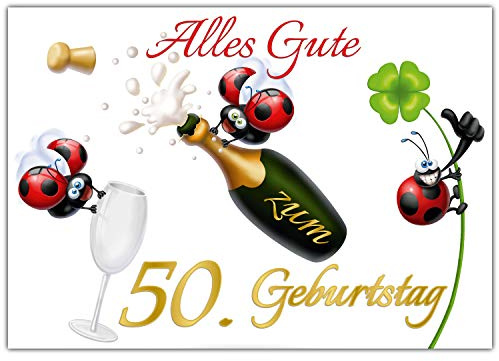BREITENWERK A4 XXL 50 Geburtstag Karte MARIENKÄFER mit Umschlag - lustige Geburtstagskarte Glückwunschkarte zum 50. Geburtstag für Frau & Mann
