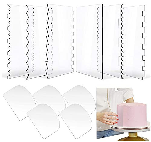 Woohome Acryl-Kuchenschaber zum Dekorieren von Kuchen, Cremeschaber, transparenter Zuckergusskamm, Kontur-Dekorationsset für Brot, Gebäck, Kuchen, Dekoration, Zubehör, DIY, Küche, Bäckerei,