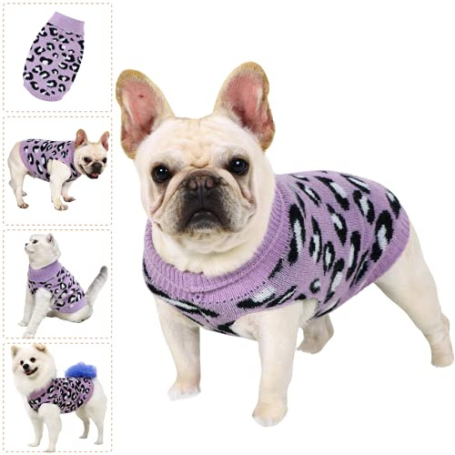 Hund Pullover Klein Hunde Pullis Sweater für Katzen Chihuahua Kleidung Bulldogge Hundepullover Keleine Mittel Grosse Katze Welpen Hundepulli Leopard Violett L