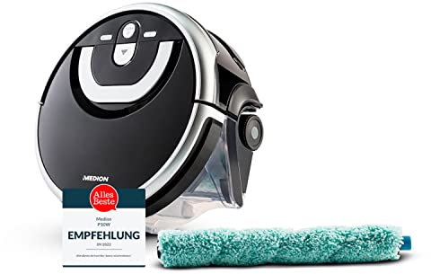 MEDION Wischroboter mit Wassertank P10W (Modell 2021, intelligente Navigation, Bodenreiniger mit Walze für Holzboden Hartboden Parkett, getrennter Schmutzwassertank/Frischwassertank)