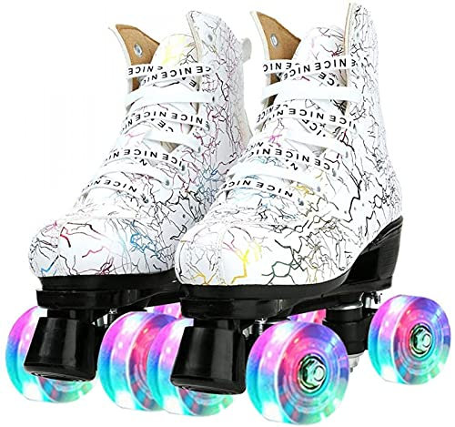 JianJud Damen Rollschuhe, Kunstleder Rollschuhe High-Top Rollschuhe Vierrädrige Rollschuhe Glänzende Rollschuhe Indoor Outdoor Erwachsene Rollschuhe B1,38