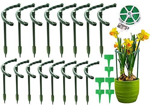 Confezione da 16 Piante di Supporto per Piante, Supporto per Gabbia per Piante in Plastica Semicircolare Vaso per Fiori Supporto per Fiori da Giardino a Traliccio Rampicante (15x25 cm +15x15 cm)
