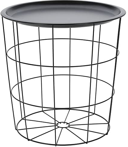 Excellent Houseware Beistelltisch - Korb mit abnehmbarer Platte - Metall - D40 x H40 cm - Weiß