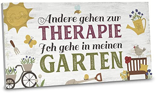 ARTFAVES® Gartenschild - Andere gehen zur Therapie - Ich gehe in meinen Garten | Shabby Chic Vintage Gartendeko, Schild mit Spruch zum Thema Garten/Hobbygärtner | Größe: 30 x 15 cm